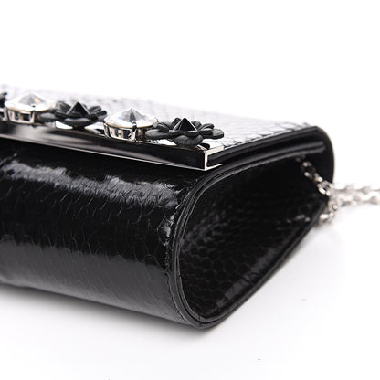 Fendi Snakeskin Crystal Flowerland Studded Mini Rush Clutch Black 8 of 10
