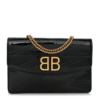 Balenciaga Patent Losange Monogram Embossed BB Wallet On Chain Black 1 of 11