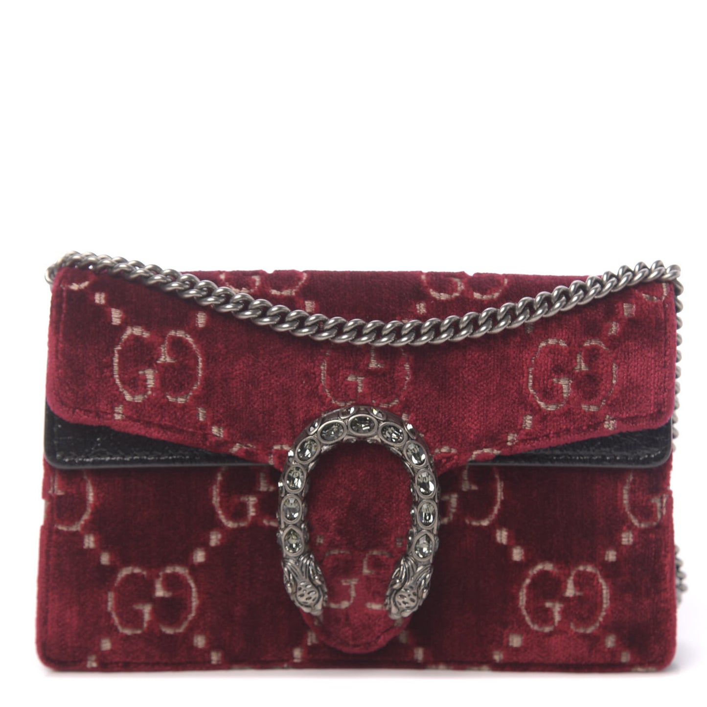Velvet GG Monogram Super Mini Dionysus Shoulder Bag Red Cipria Black