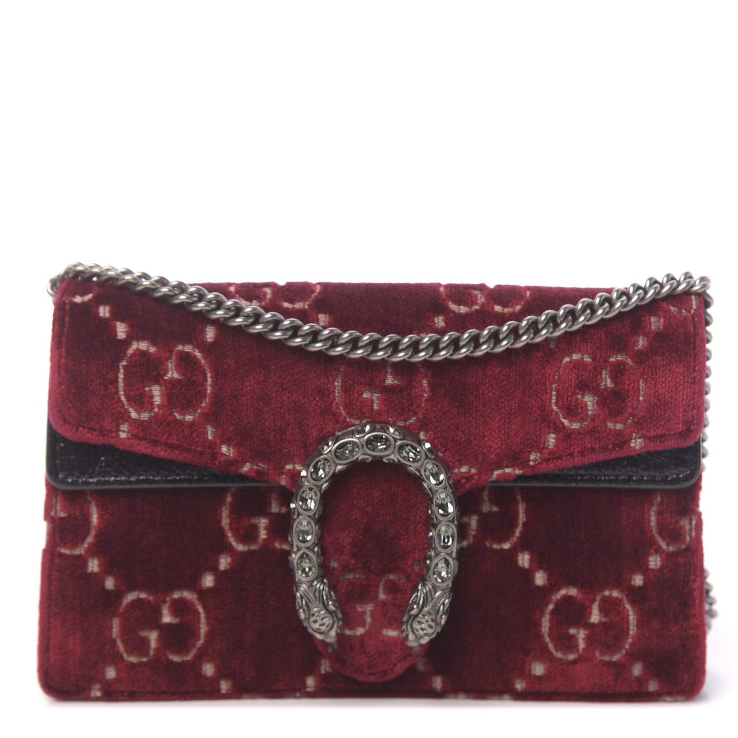 Gucci Velvet GG Monogram Super Mini Dionysus Shoulder Bag Red Cipria Black 1 of 9