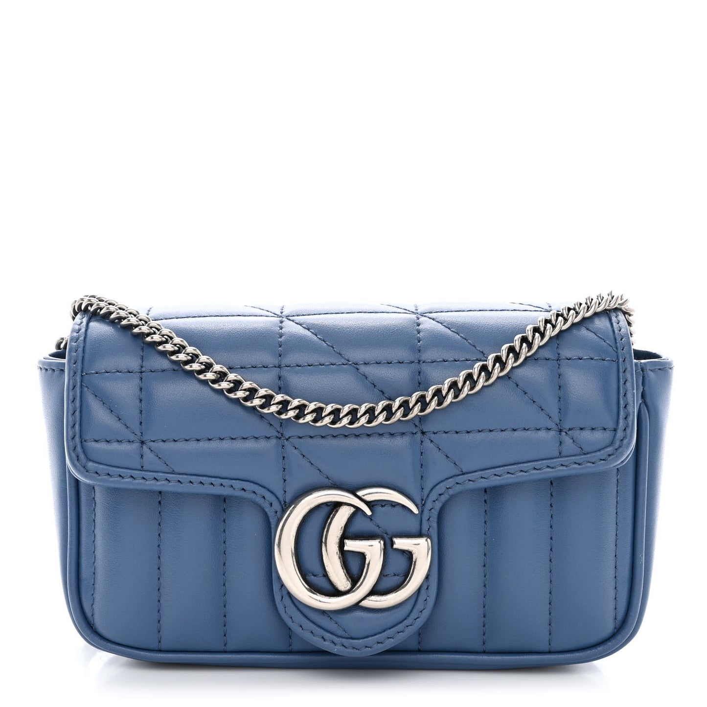 Calfskin Matelasse Aria Super Mini GG Marmont Shoulder Bag Clear Blue