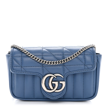 Gucci Calfskin Matelasse Aria Super Mini GG Marmont Shoulder Bag Clear Blue 1 of 10