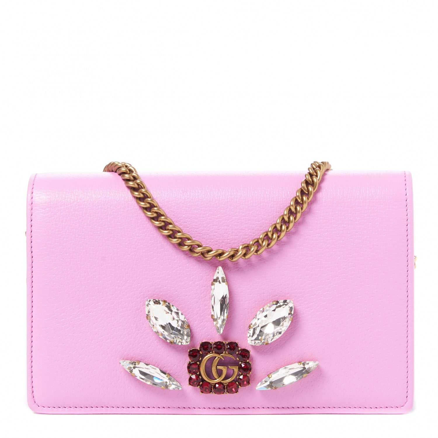 Gucci Calfskin Marquise Crystals Mini GG Chain Wallet Malva 1 of 9