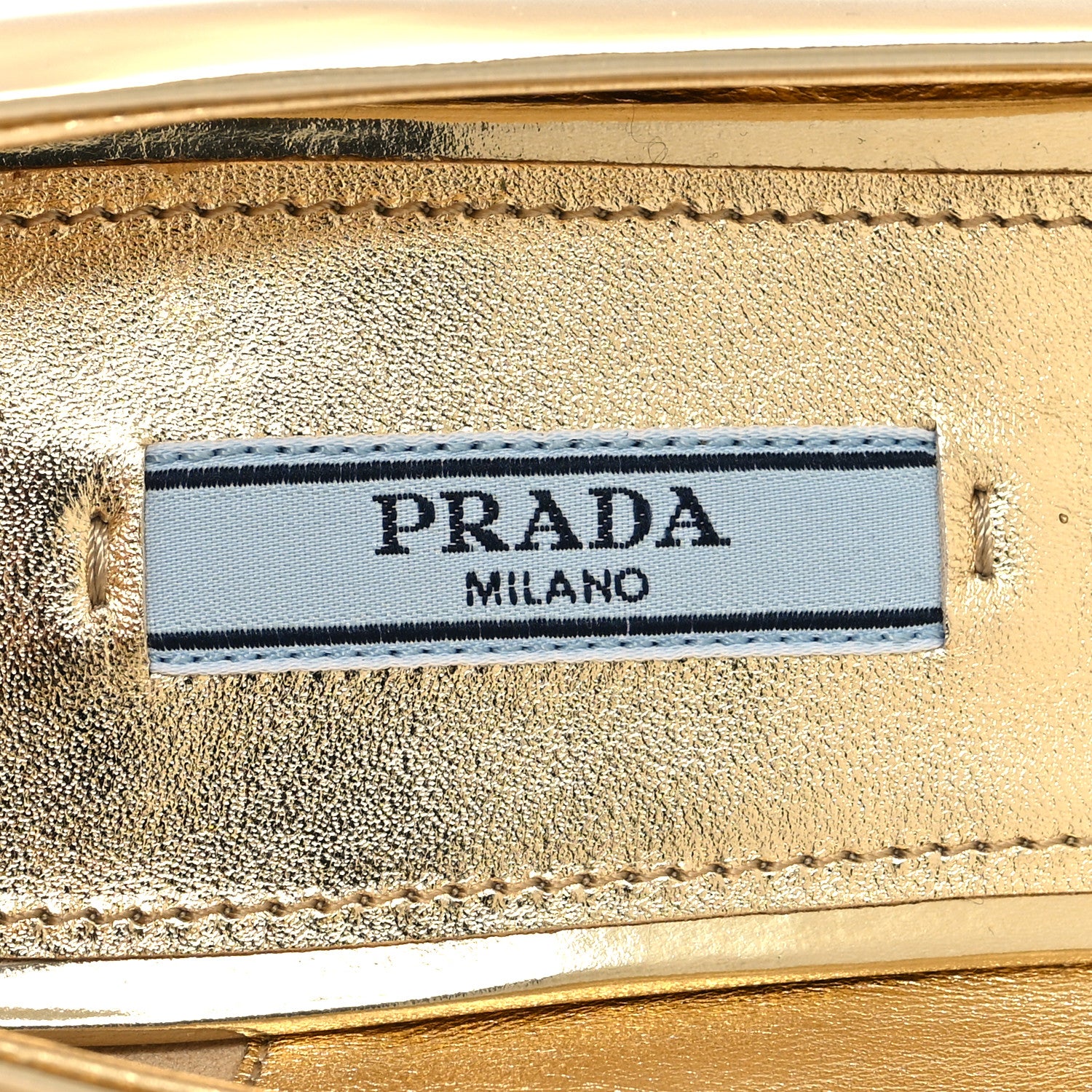 Prada Metallic Calfskin Metal Triangle Logo Ankle Strap Ballerinas 37 Platino 7 of 8