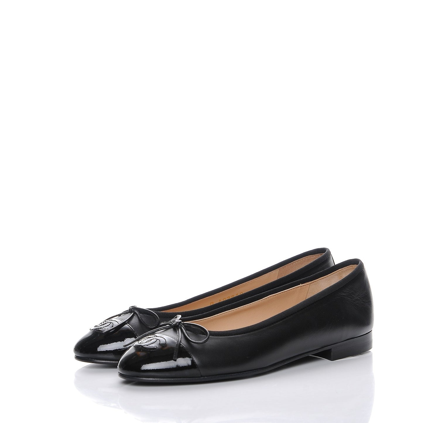 Lambskin Patent Cap Toe Ballerina Flats 36.5 Black