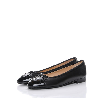 Chanel Lambskin Patent Cap Toe Ballerina Flats 36.5 Black 3 of 9