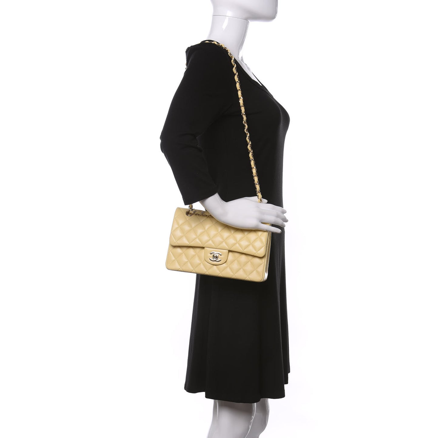 Lambskin Quilted Small Double Flap Yellow