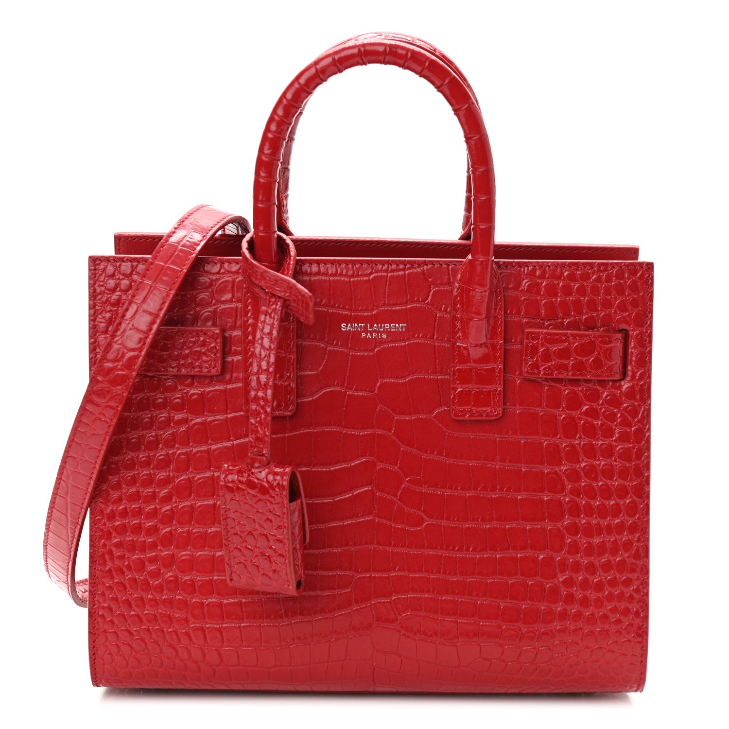 Saint Laurent Calfskin Crocodile Embossed Nano Sac De Jour Red 1 of 10