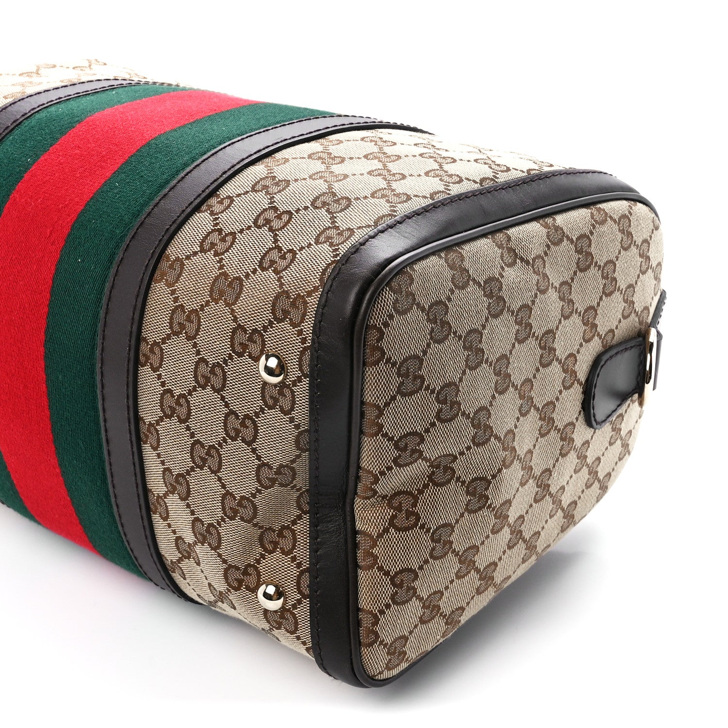 Gucci Monogram Selleria Calfskin Vintage Web Medium Boston Beige Ebony Cocoa 13 of 13