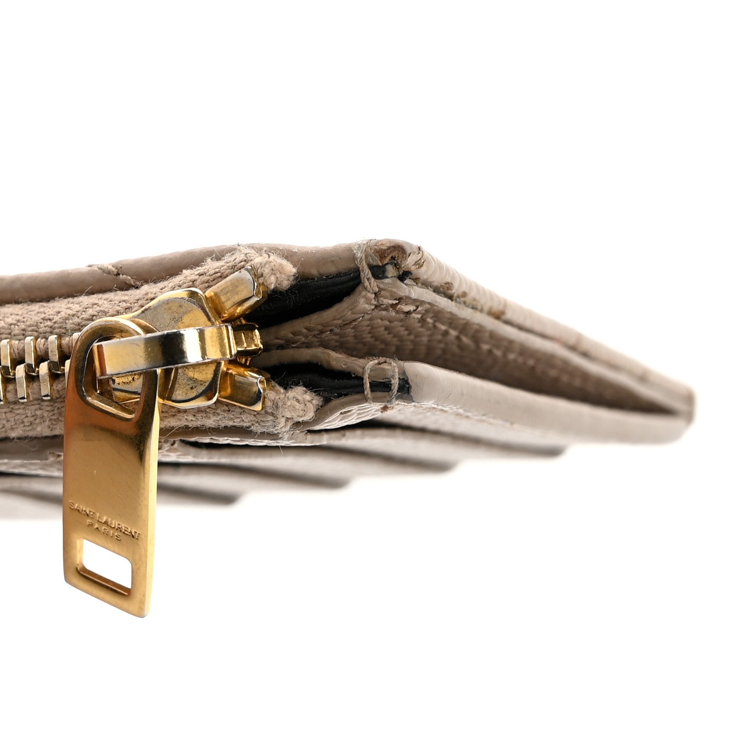 Saint Laurent Grain De Poudre Matelasse Chevron Monogram Fragments Zippered Card Case Deep Beige 9 of 13