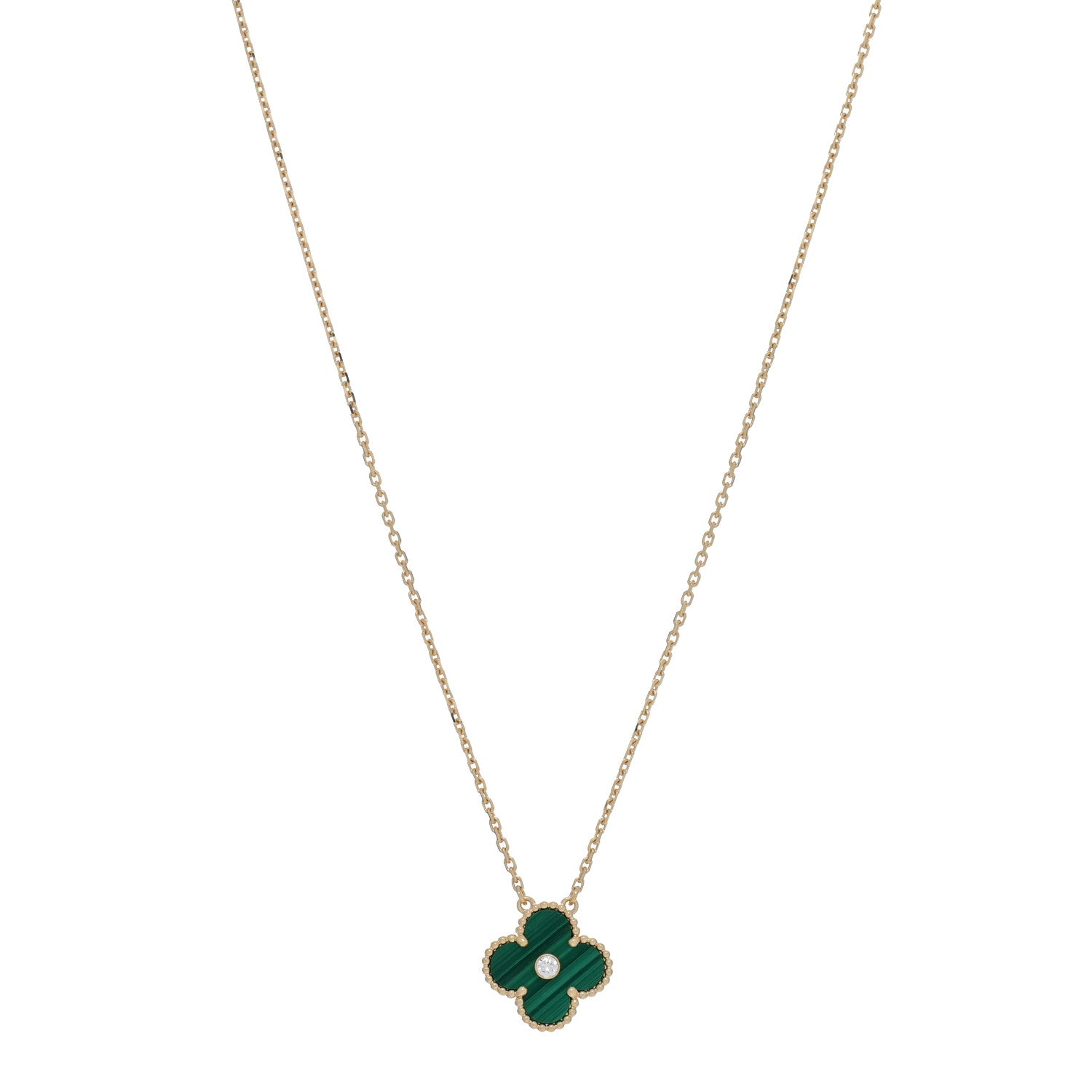 Van Cleef & Arpels 18K Yellow Gold Diamond Malachite Vintage Alhambra Pendant Necklace 1 of 4