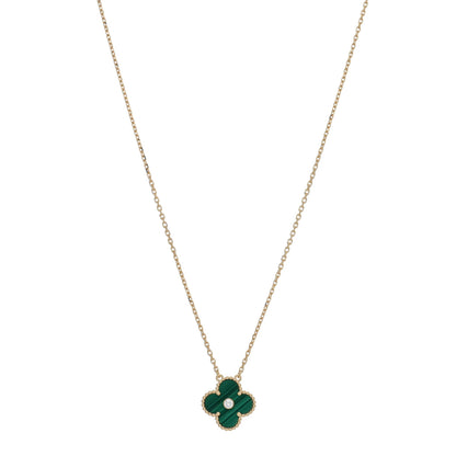 Van Cleef & Arpels 18K Yellow Gold Diamond Malachite Vintage Alhambra Pendant Necklace 1 of 4