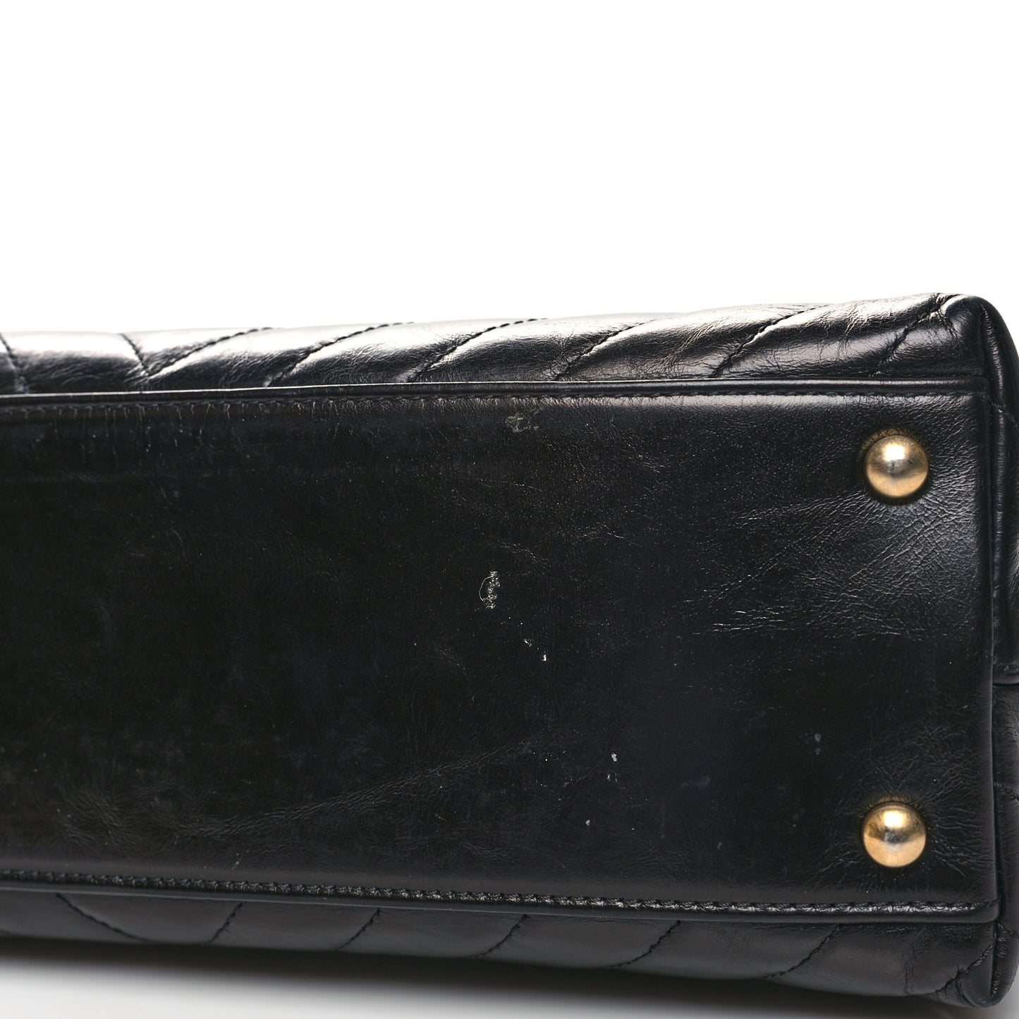 Calfskin Lizard Chevron Quilted Small Coco Handle Flap Black