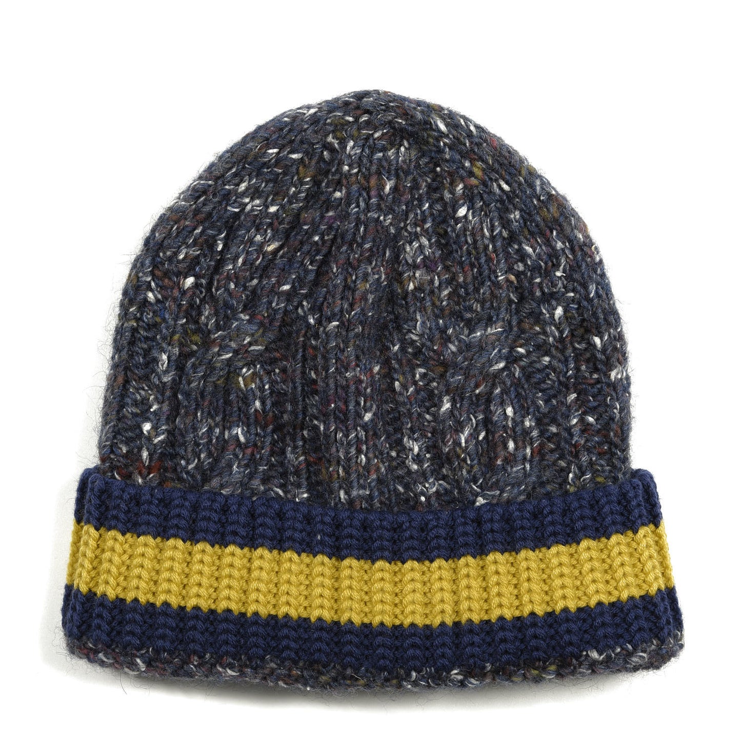 Wool Alpaca Silk Cable Knit Beanie Hat Navy