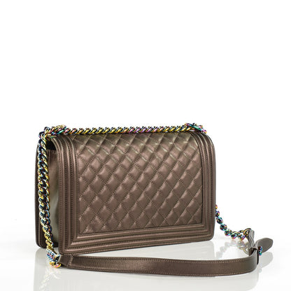 Chanel Iridescent Goatskin Quilted New Medium Boy Flap Bronze 3 of 8