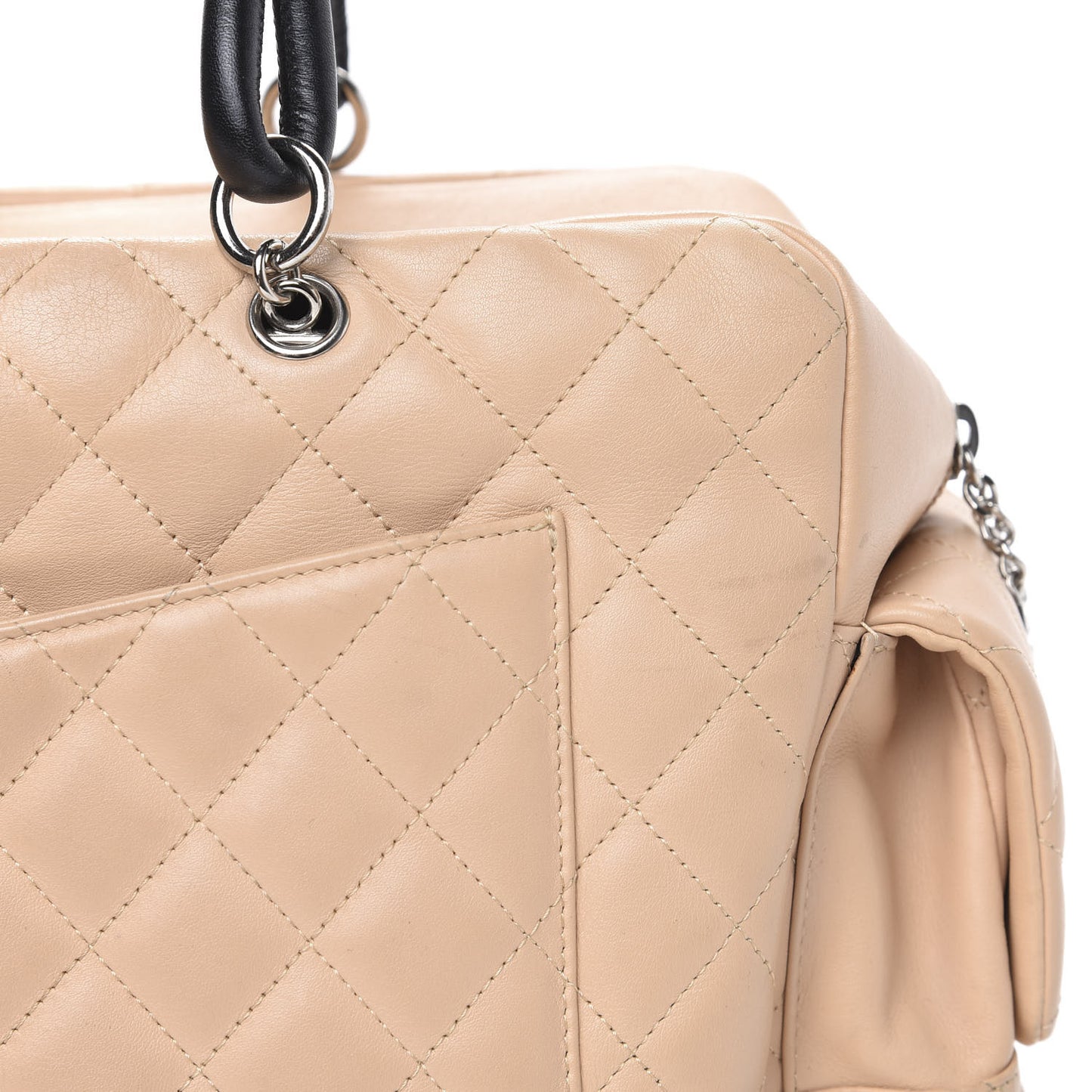 Calfskin Quilted Large Cambon Multipocket Reporter Beige Black