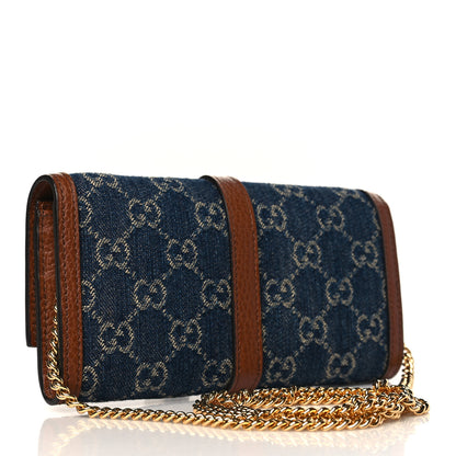 Gucci New Denim GG Monogram Jackie 1961 Chain Wallet Blue Tea Cuir 3 of 9