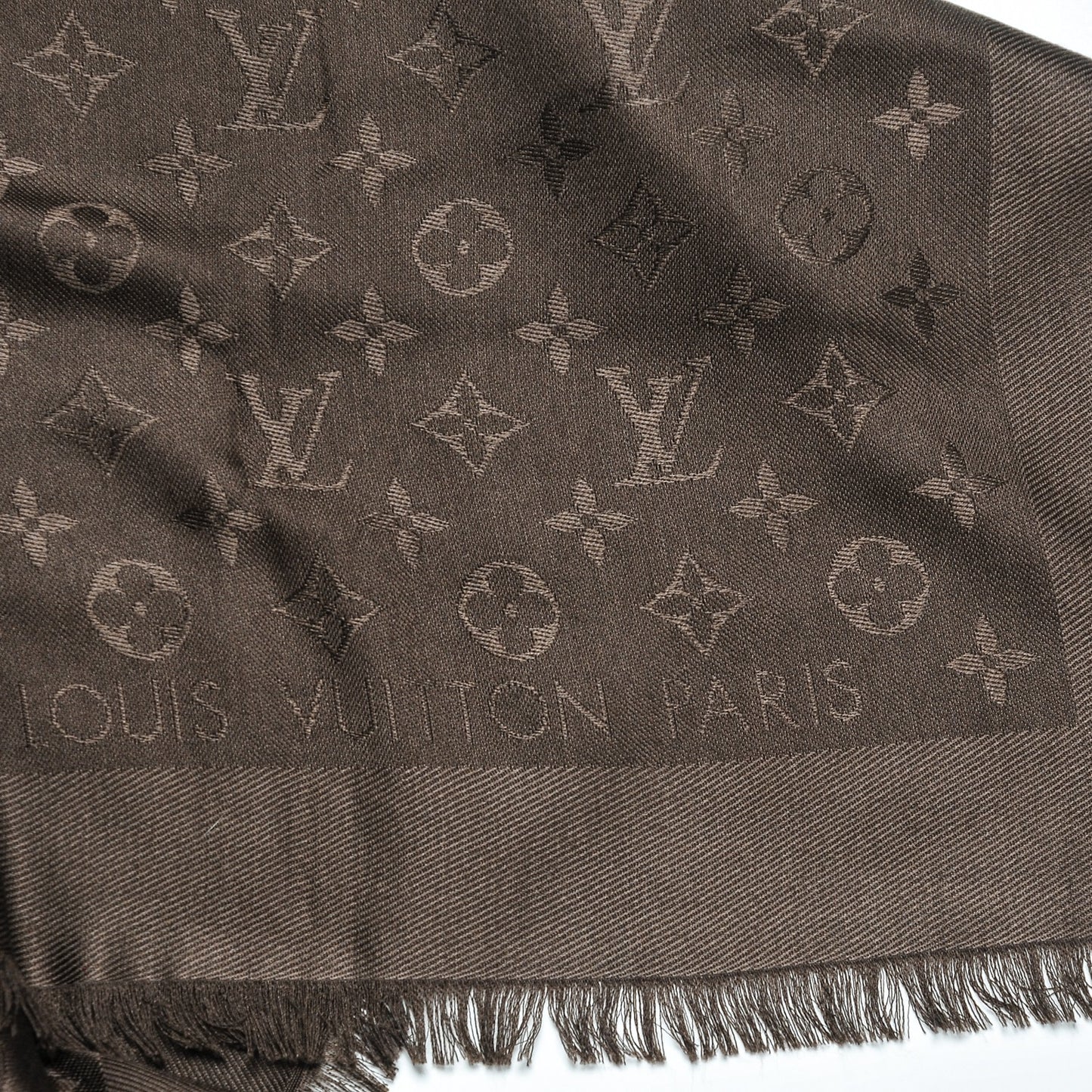 Wool Silk Monogram Shawl Chocolate