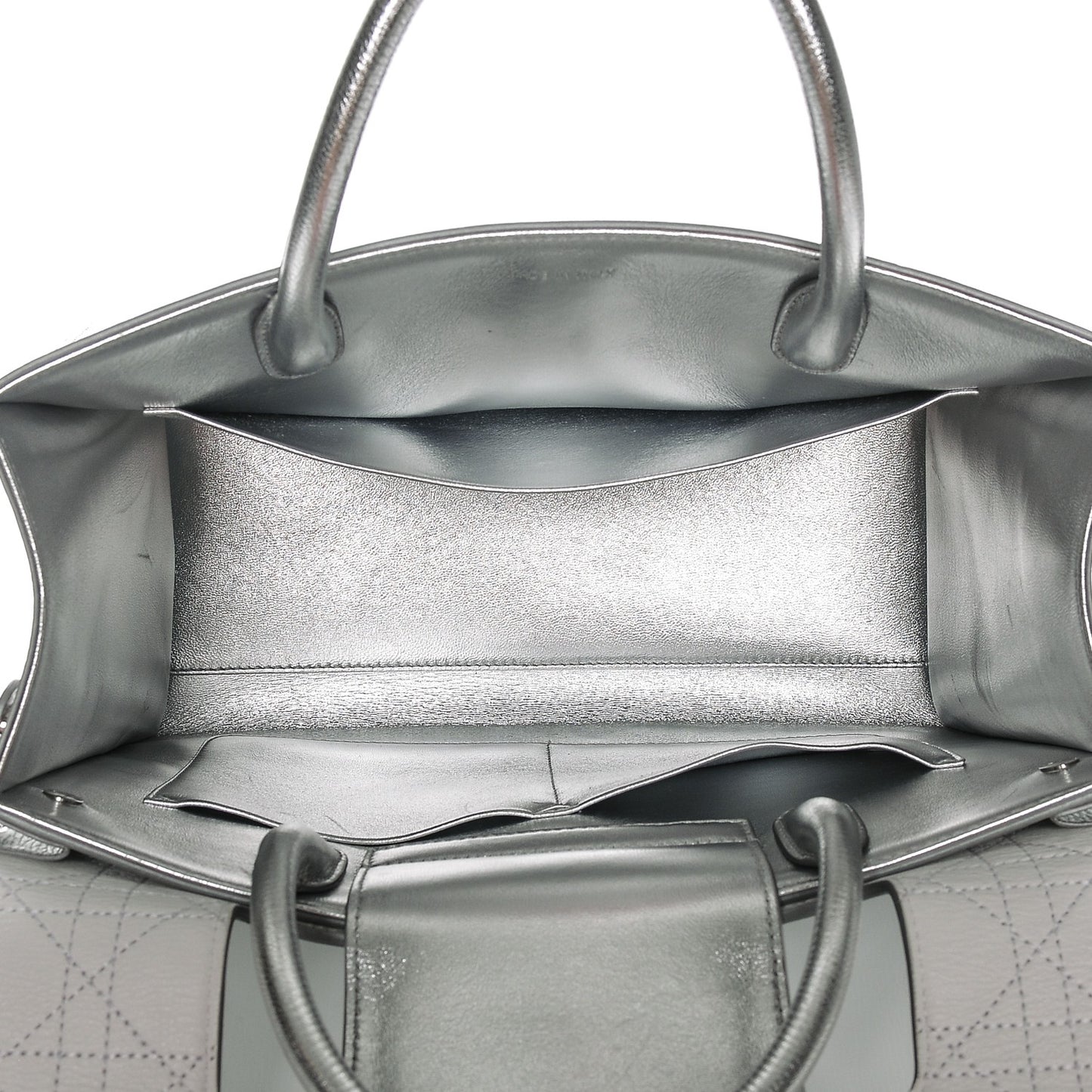 Metallic Grained Calfskin Medium Diorever Flap Silver