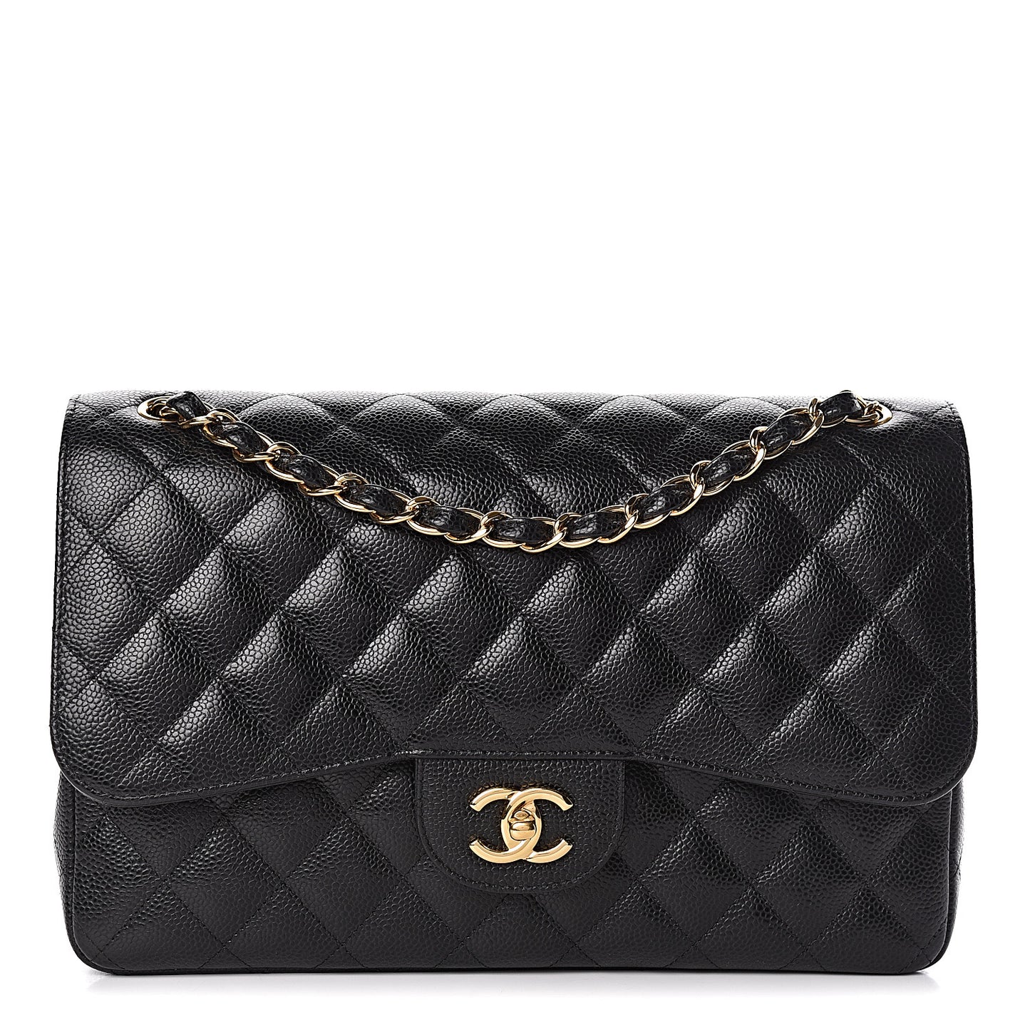 Caviar Quilted Jumbo Double Flap Black