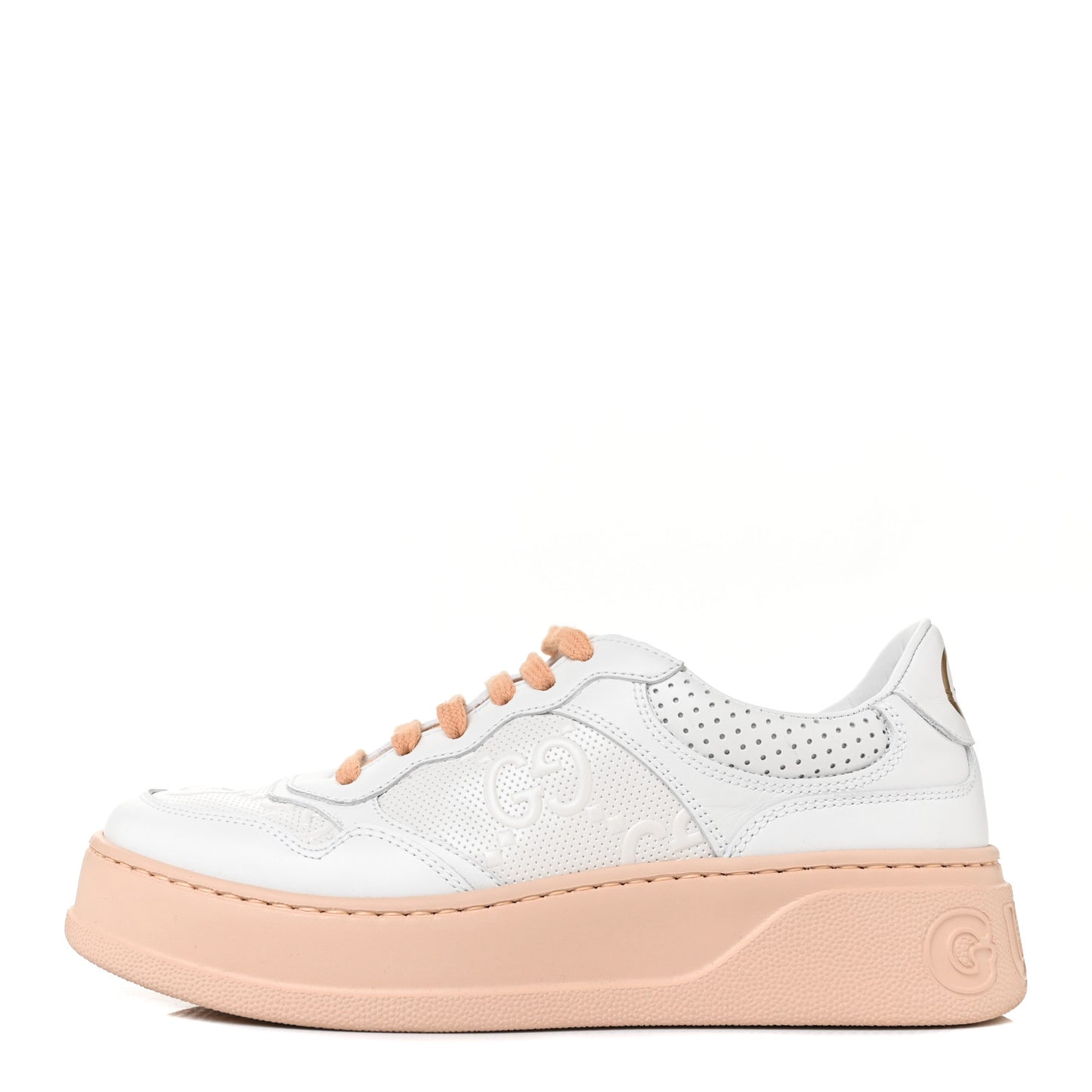 Calfskin GG Tennis Embossed Womens Platform 55mm Sneakers 37.5 White