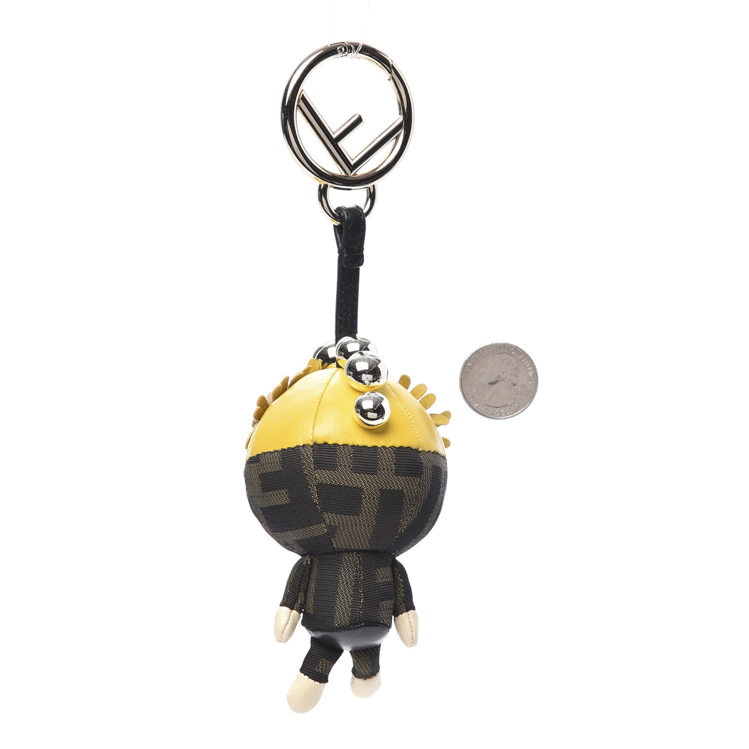 Fendi Shiny Nappa Zucca Pearl Fringe F is Fendi Space Monkey Bag Charm Sunflower Burro Tobacco 2 of 3