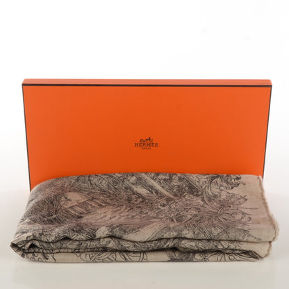 Hermes Cashmere Silk Le Jardin de Leila Shawl 140 Blanc Noir Anthracite Gris 4 of 8