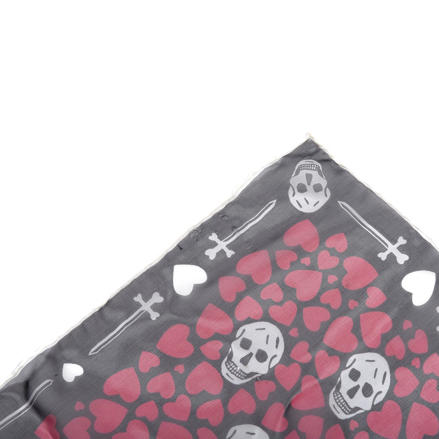 Silk Heart Skull Print Scarf Red