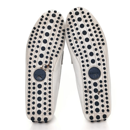 Gucci Calfskin Horsebit Web Womens Driver Loafers 38.5 White 5 of 10