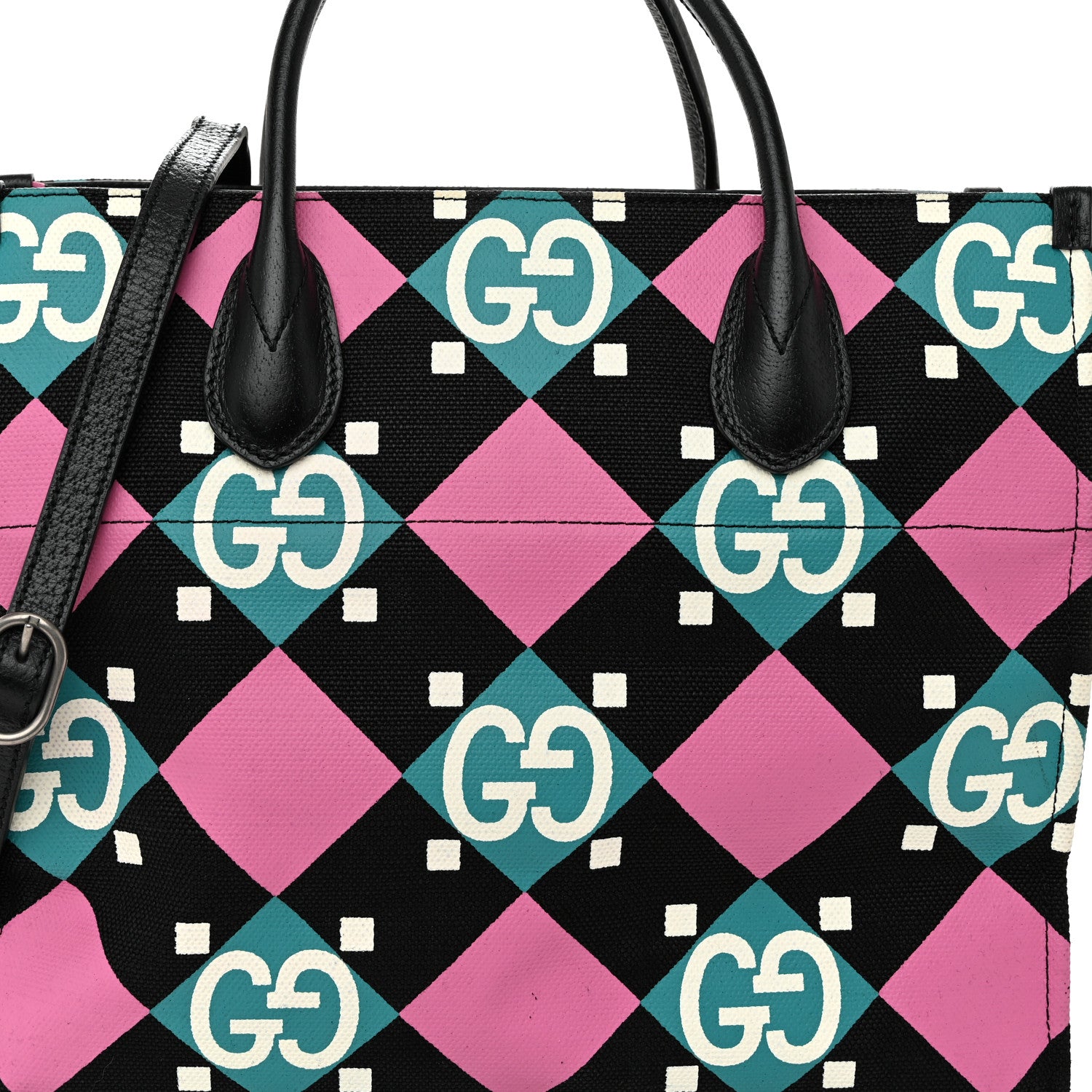 Gucci Canvas GG Geometric Print Tote Bag Black Multicolor 7 of 9