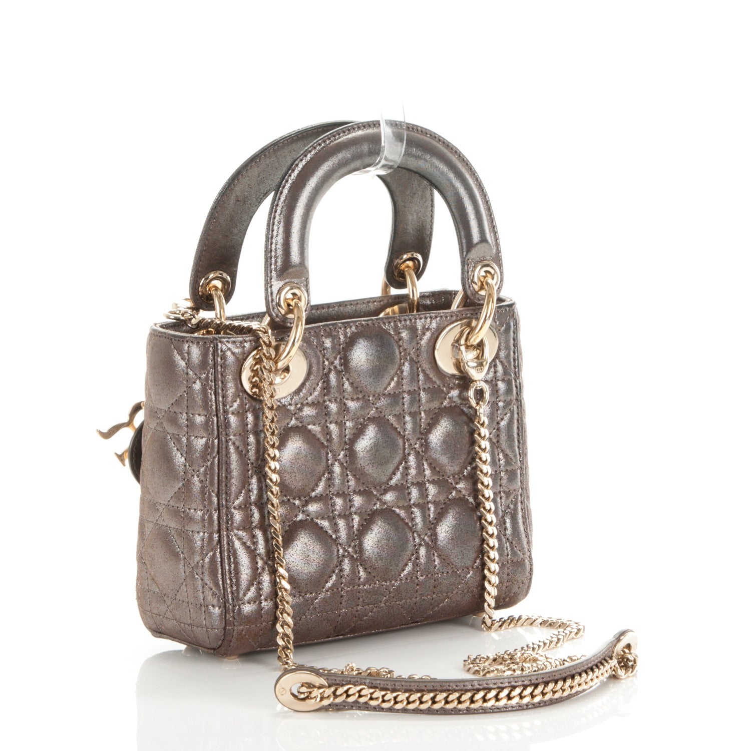 Christian Dior Metallic Calfskin Cannage Mini Lady Dior Brown 4 of 8