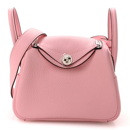 Hermes Taurillon Clemence Verso Mini Lindy 20 Rose Sakura Gris Perle 1 of 9