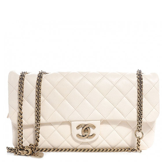 Calfskin CC Crown Medium Flap Dark White