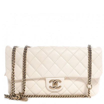 Chanel Calfskin CC Crown Medium Flap Dark White 1 of 7