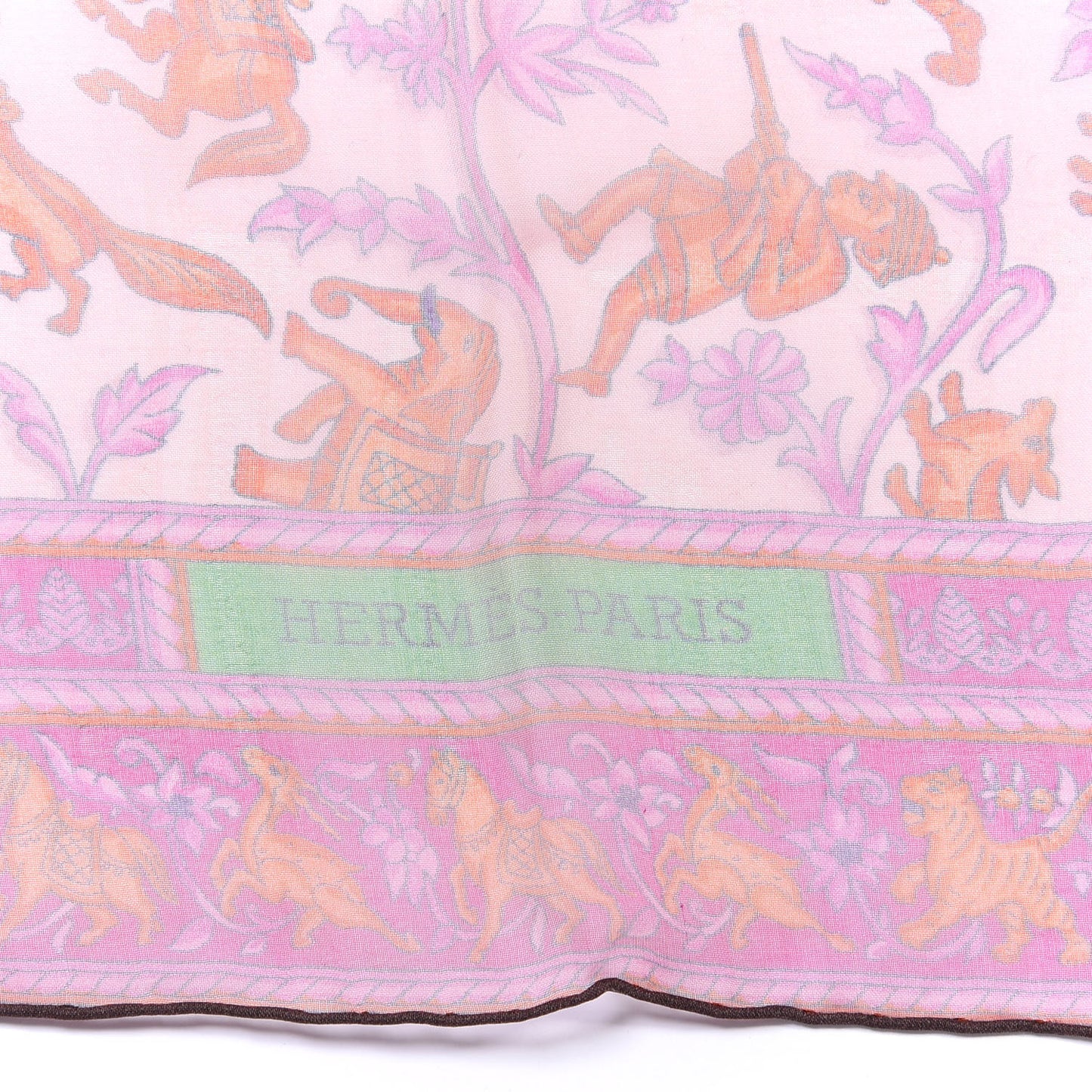 Silk Mousseline Chasse En Inde Stole Poudre Irise Corail Vert