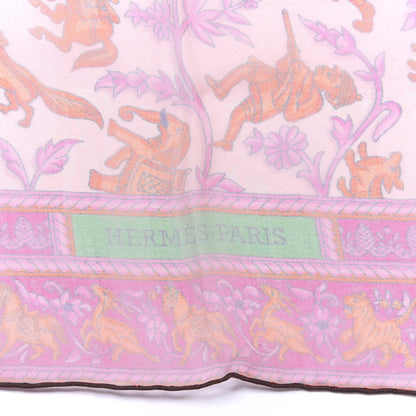 Hermes Silk Mousseline Chasse En Inde Stole Poudre Irise Corail Vert 4 of 4