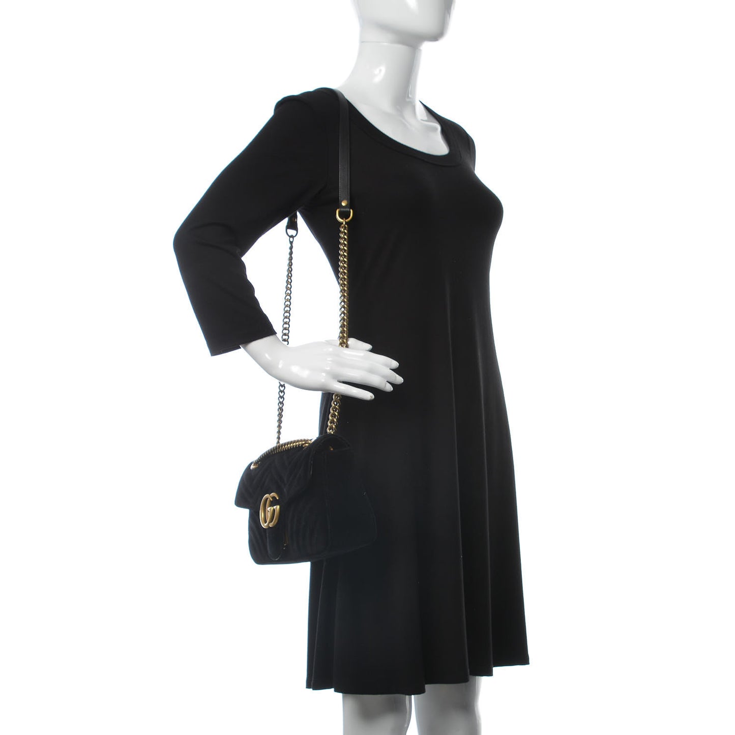 Velvet Matelasse Small GG Marmont Shoulder Bag Black