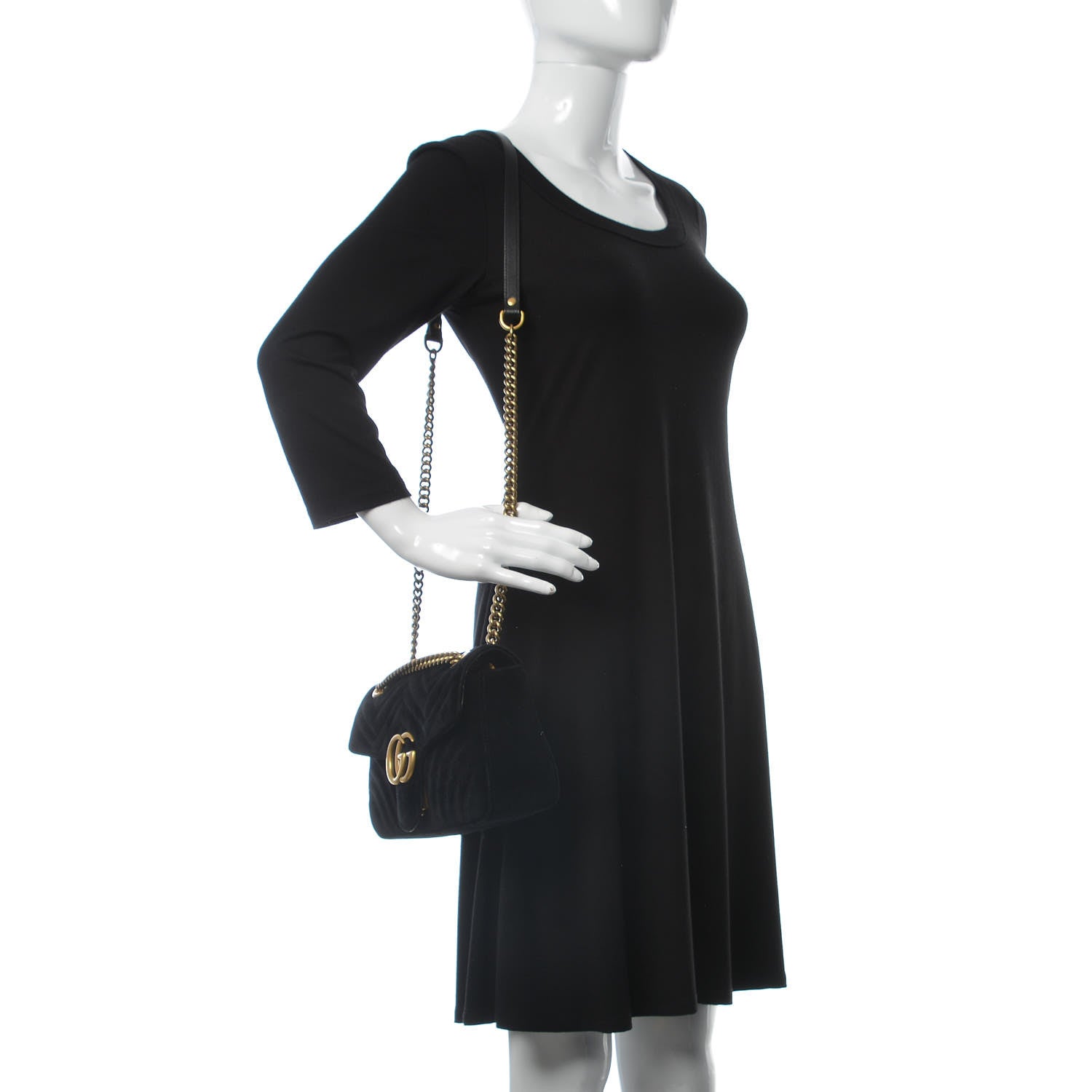 Gucci Velvet Matelasse Small GG Marmont Shoulder Bag Black 2 of 13