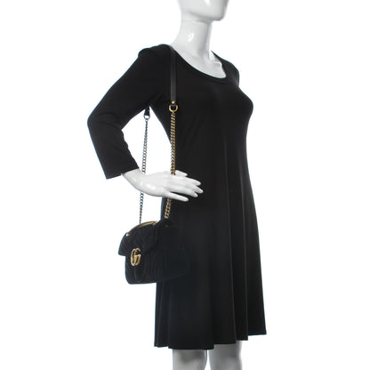 Gucci Velvet Matelasse Small GG Marmont Shoulder Bag Black 2 of 13