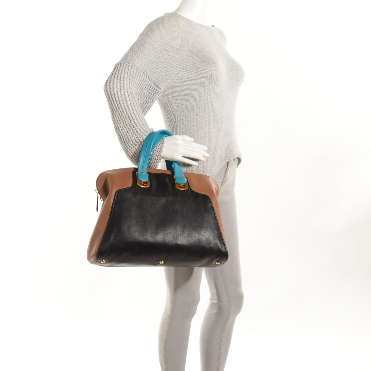 Capra Vitello Saddle Colorblock Large Chameleon Tote Biscotto