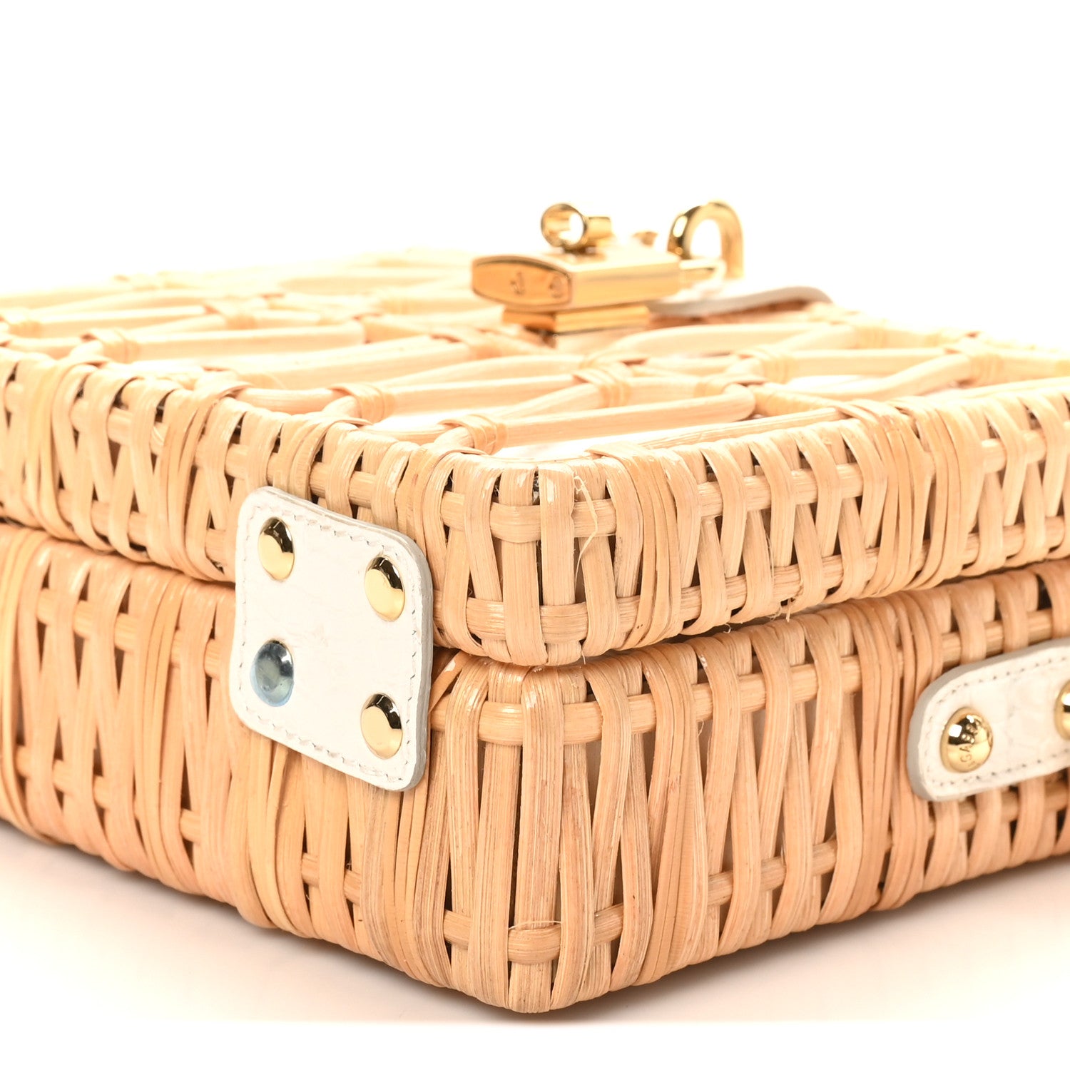 Dolce & Gabbana Wicker Calfskin Box Top Handle Bag White 9 of 10