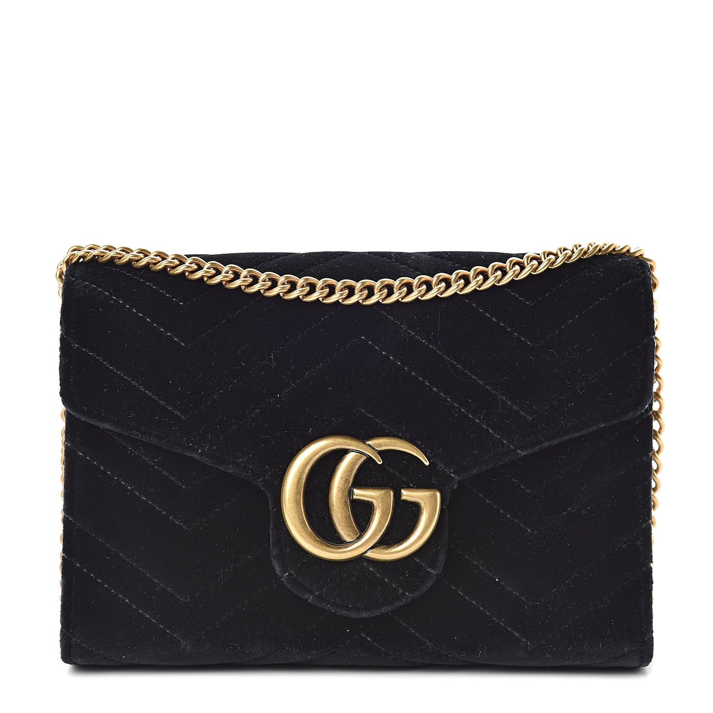 Velvet Matelasse GG Marmont Chain Wallet Black