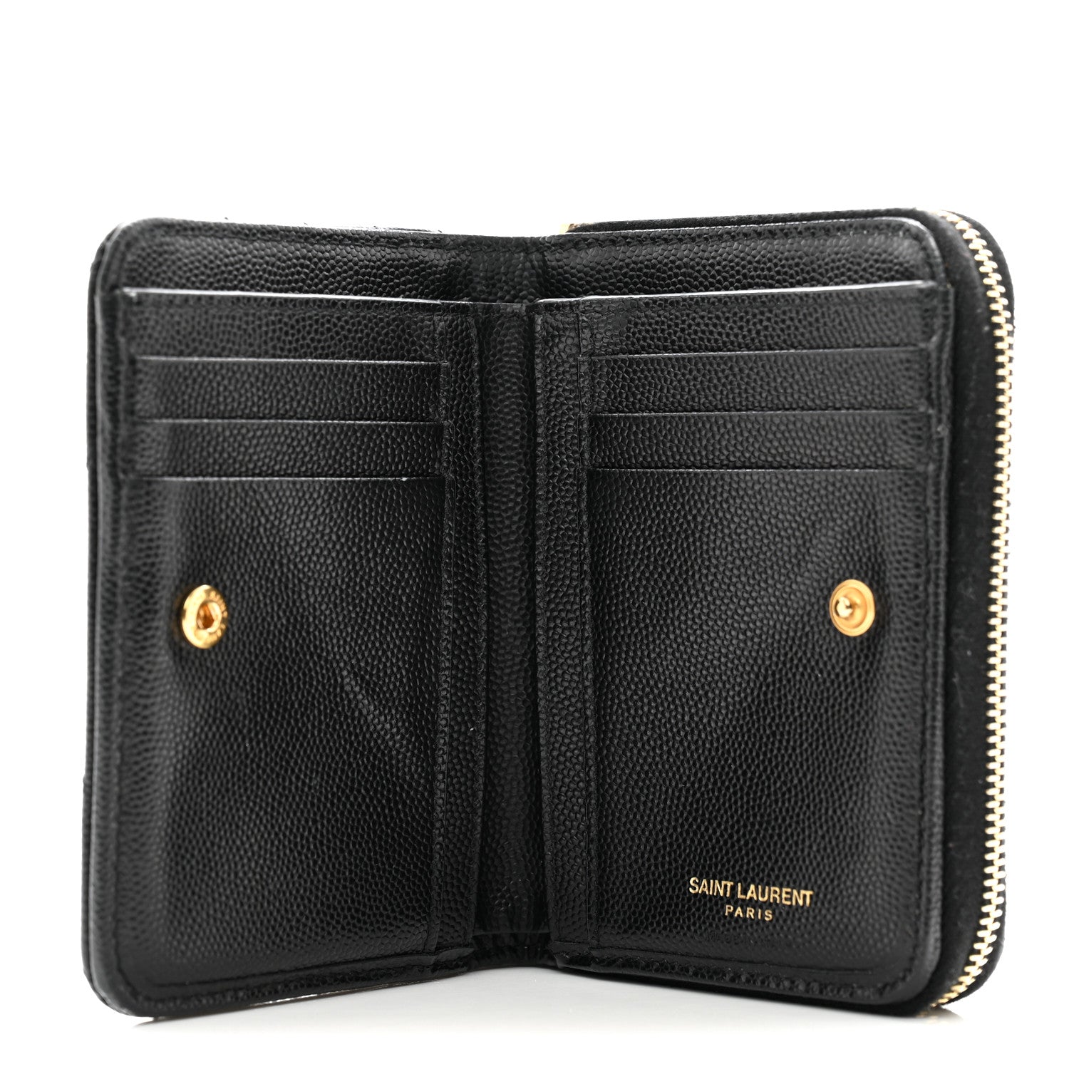 Saint Laurent Grain De Poudre Matelasse Chevron Monogram Compact Zip Around Wallet Black 5 of 11