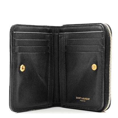 Saint Laurent Grain De Poudre Matelasse Chevron Monogram Compact Zip Around Wallet Black 5 of 11