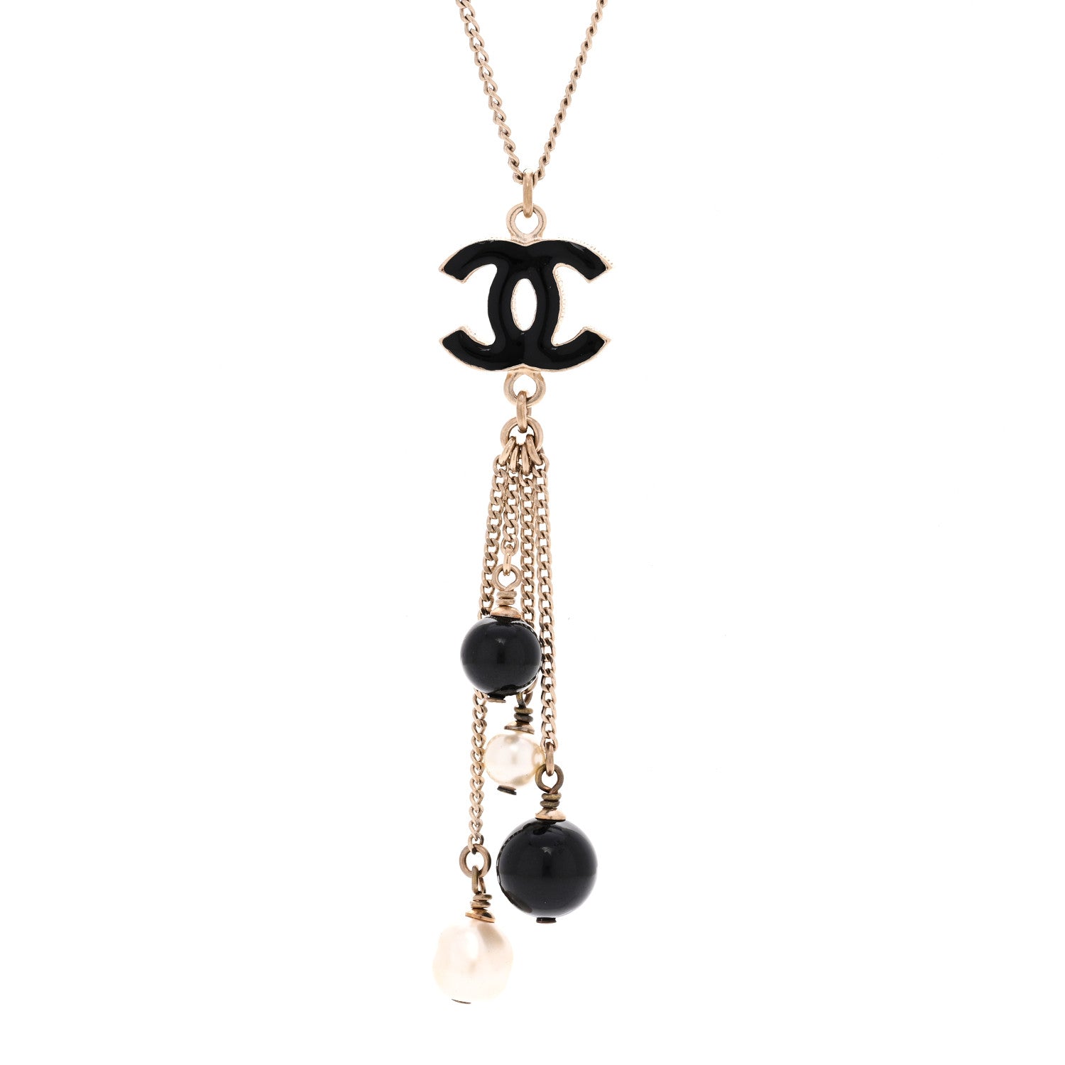 Chanel Enamel Bead Pearl CC Drop Necklace Black Gold 4 of 5