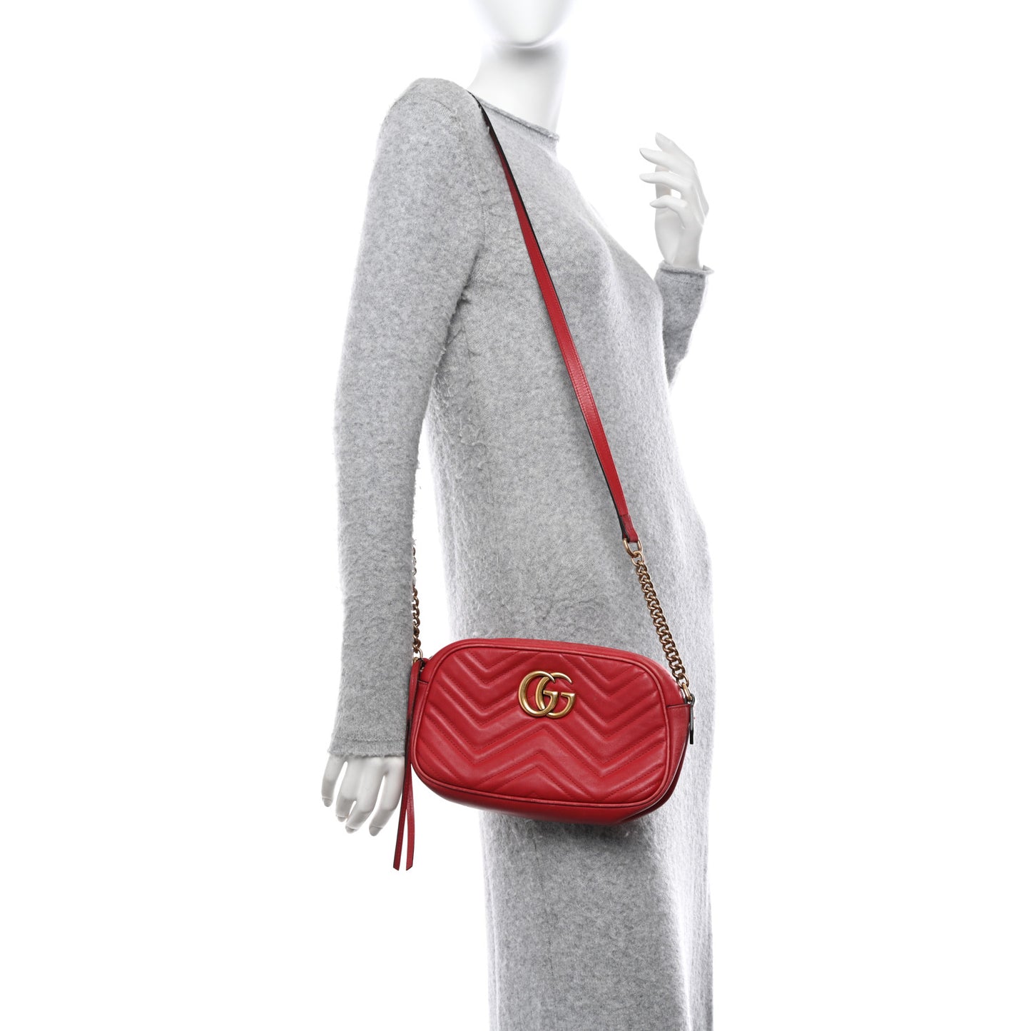 Calfskin Matelasse Small GG Marmont Chain Shoulder Bag Hibiscus Red