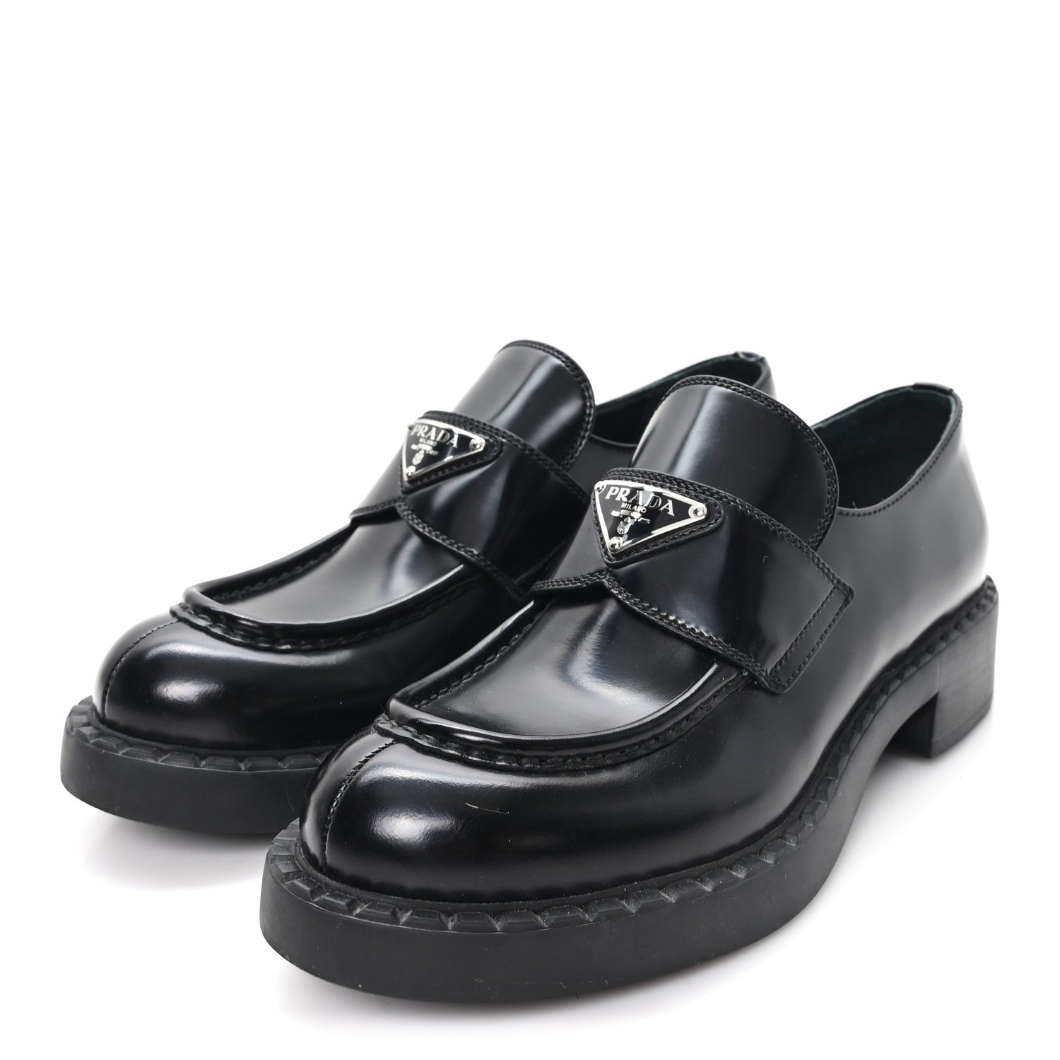 Prada Spazzolato Metal Triangle Logo 50mm Loafers 39 Black 4 of 11