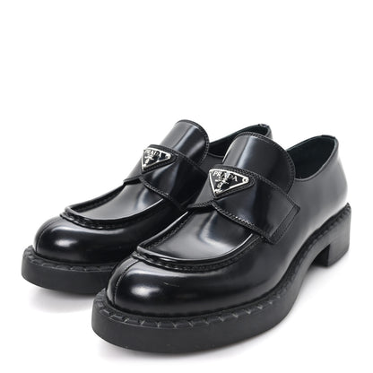 Prada Spazzolato Metal Triangle Logo 50mm Loafers 39 Black 4 of 11