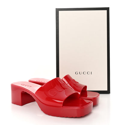 Gucci Rubber Gucci Logo Womens Platform 20/60mm Slide Sandals 38 Hibiscus Red 10 of 10