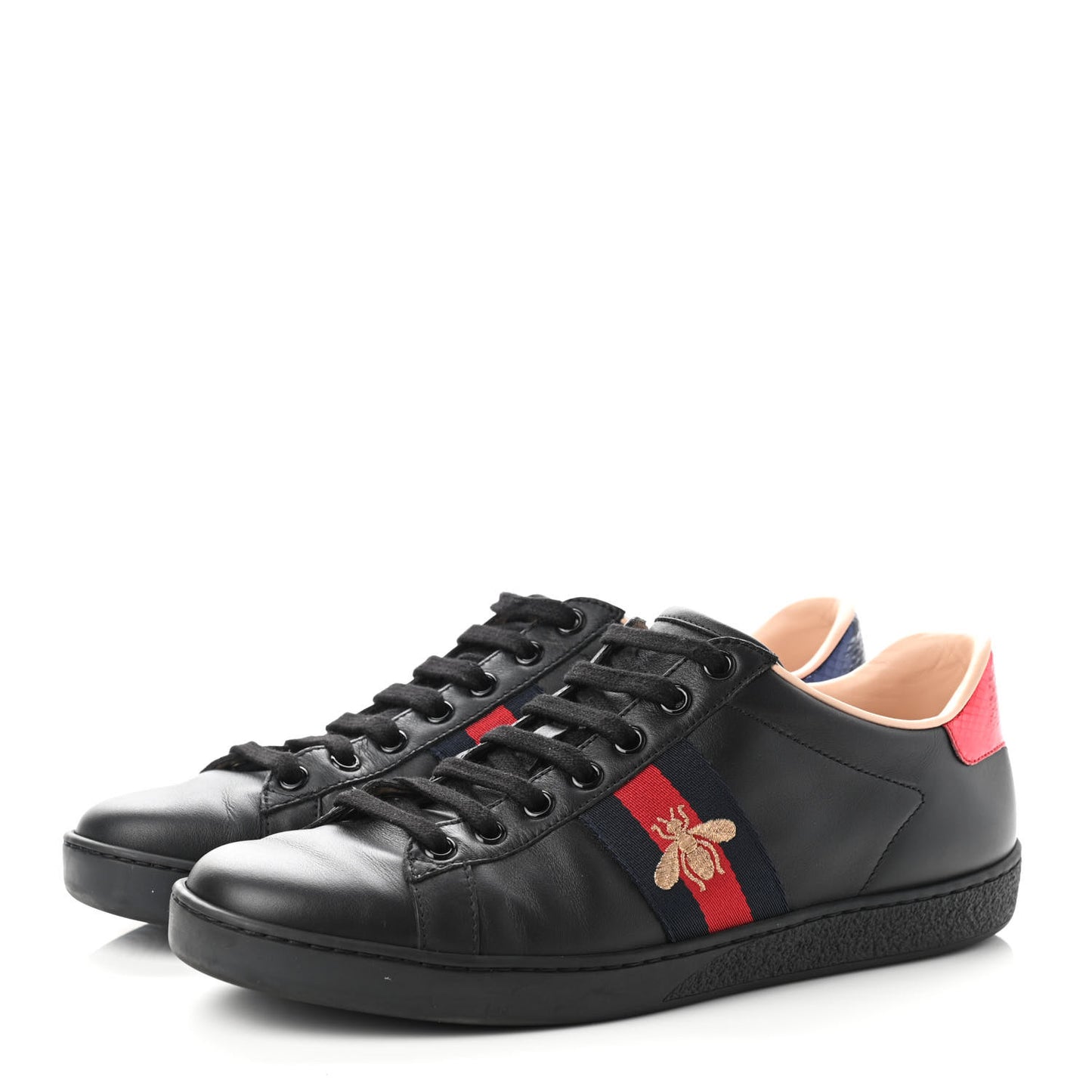 Calfskin Ayers Web Bee Embroidered Ace Sneakers 38 Black